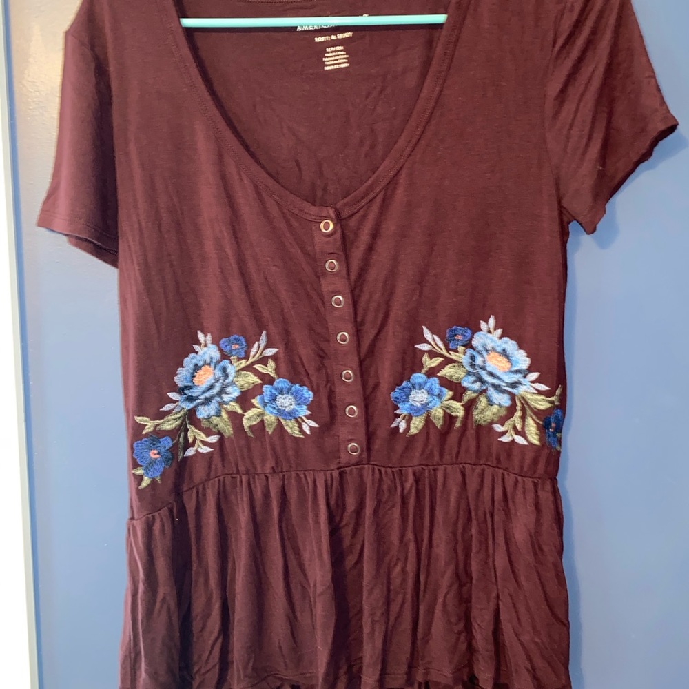 American Eagle Embroidered light peplum top